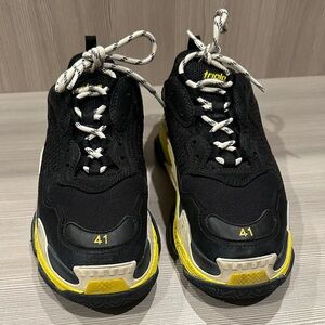 Balenciaga Black and Yellow Triple S Sneakers: unisex